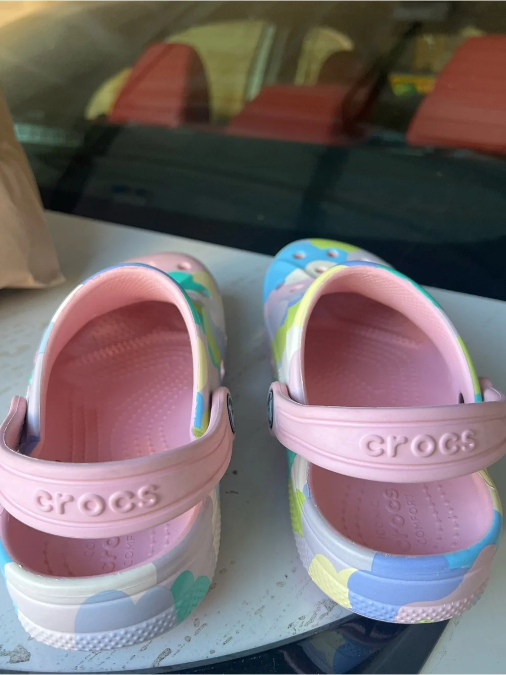 CROCS Kids Pastel Multicolor Clogs with Pink Straps
